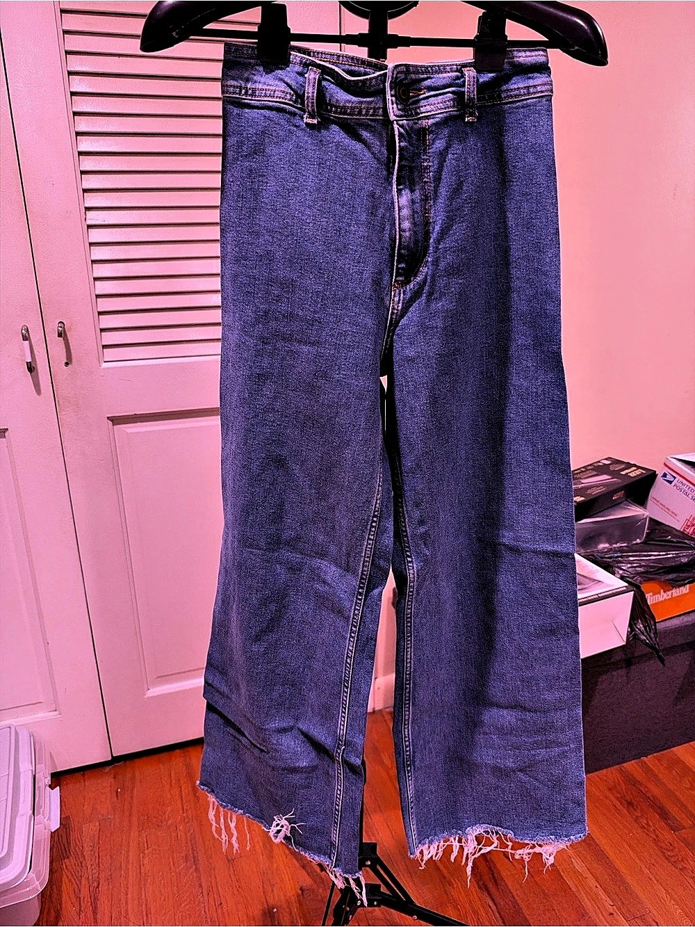 Zara High-Waist Wide Leg Jeans with Raw Hem Blue Waist 28